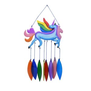 recycled glass and wood, unicorn multicoloured hanging